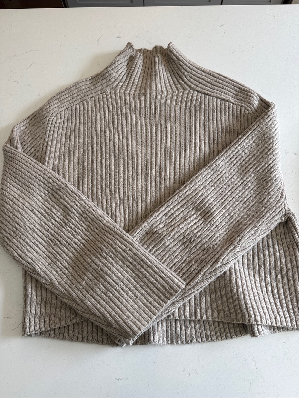 H&M Ribbed Cowl Neck Sweater in Light Beige